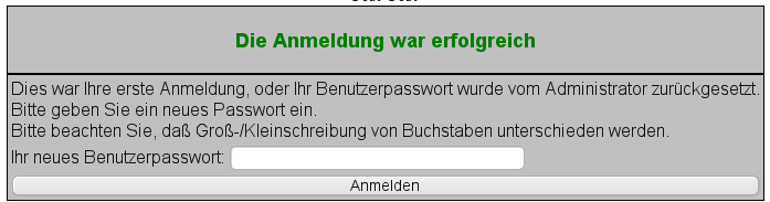 Anmeldedialog / neues Passwort
